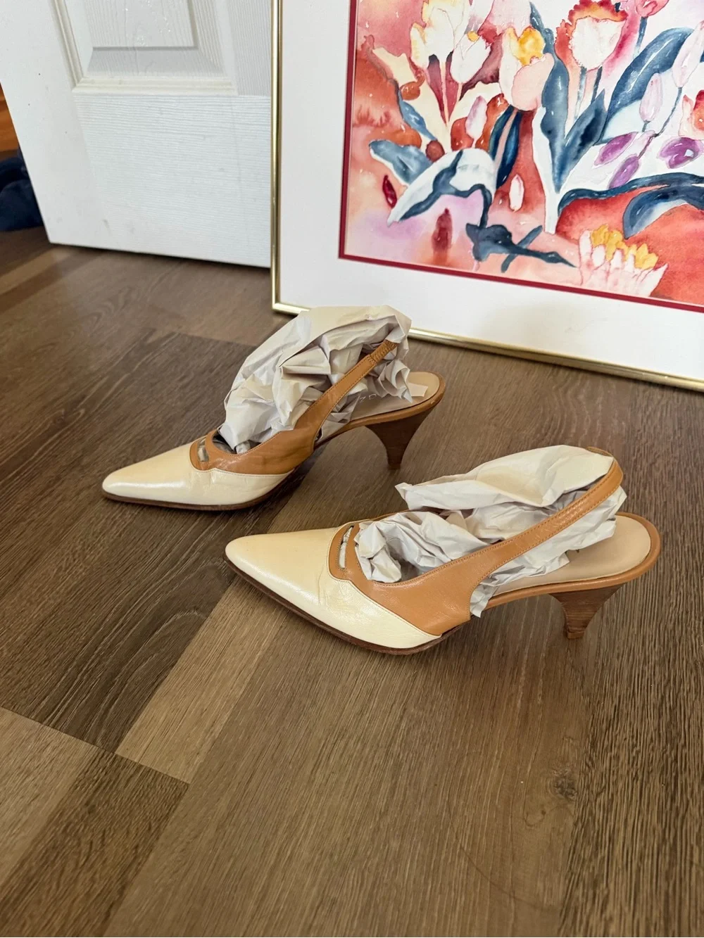Vintage Mazzini Two toned Italian leather sling back